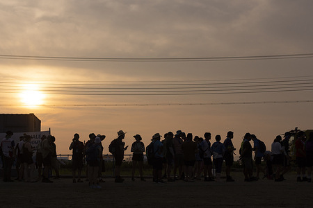 Scouts queue for dinner in the sunset during 2023 World Scout Jamboree in Seamangeum, South Korea July 31, 2023. ©WSBureau Inc. - Kamil Jasinski
